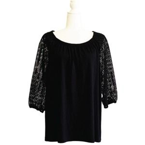 Talbots Plus Black 3/4 Lace Sleeves Elastic Neckline Top Blouse Plus Size 0X